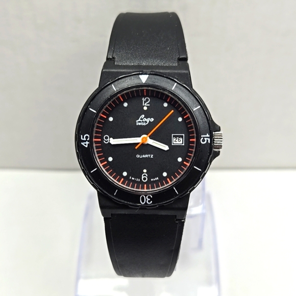 Rare Fortis Logo Swiss Date Watch New Battery 426.70.41 Black Rotating Bezel